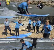Clientes do CACI da CERCIOEIRAS participam numa atividade de surf inclusivo na Praia do Matadouro, na Ericeira, no &acirc;mbito do InSurfin 2027.